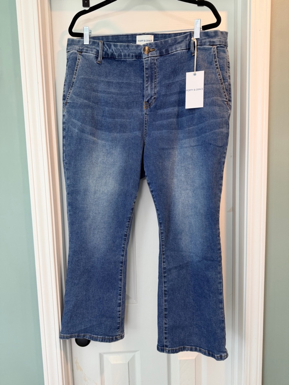 Poppy & Grace Blue Flare Jeans - Mid Wash Wide Leg